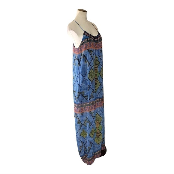 eight Sixty Easy Breezy Multicolor Tribal Print Maxi Dress Beads Collar Size S - Picture 2 of 10